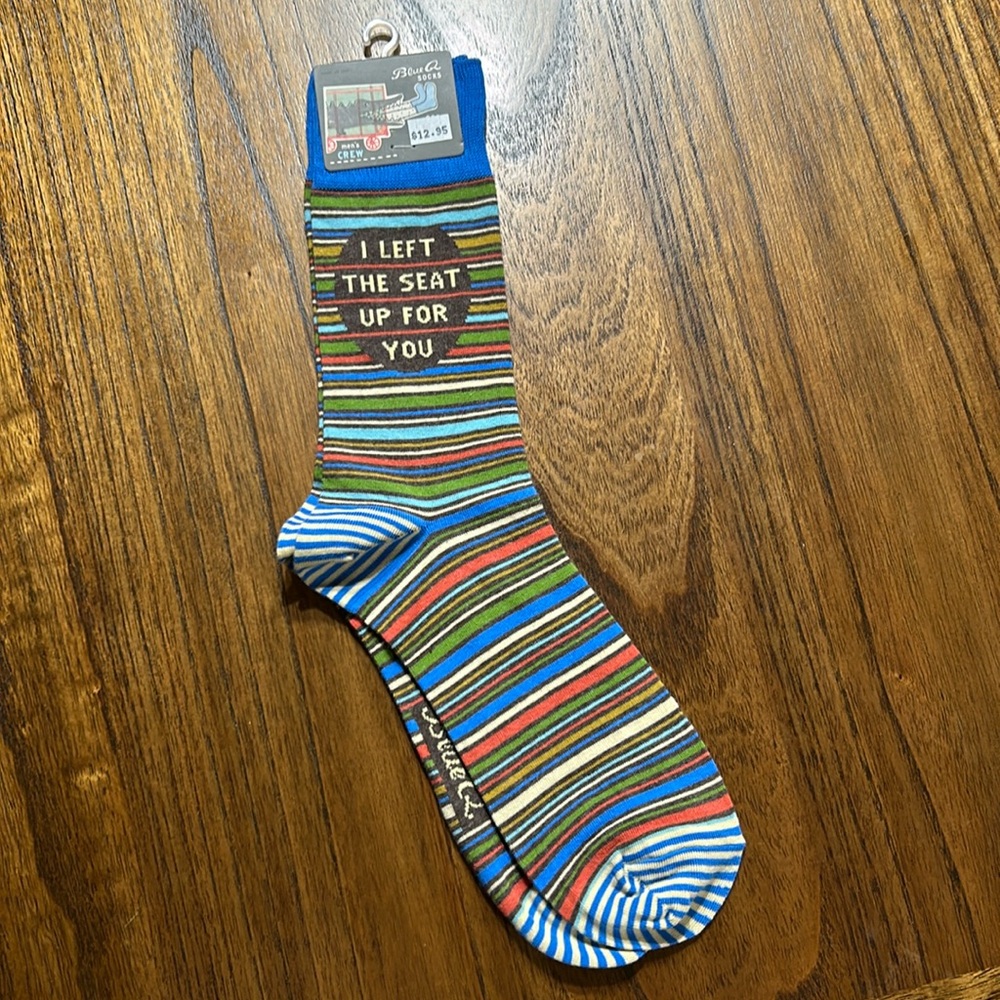 Blue Q Mens Crew Socks “I Left the Seat Up for You” NWT Size 7-12